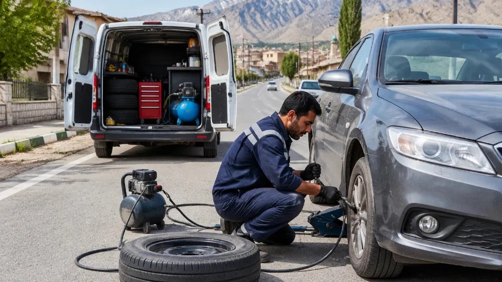 پنچرگیری سیار در اتوبان غدیر با اعزام سریع